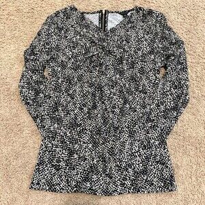Ann Taylor black top women  long sleeve animal print zipper blouse size S